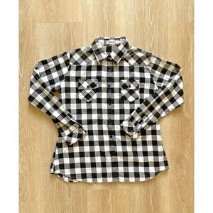 OCHENTA Women's Roll Up Sleeve Button Down Plaid Flannel Shirt | Size Large